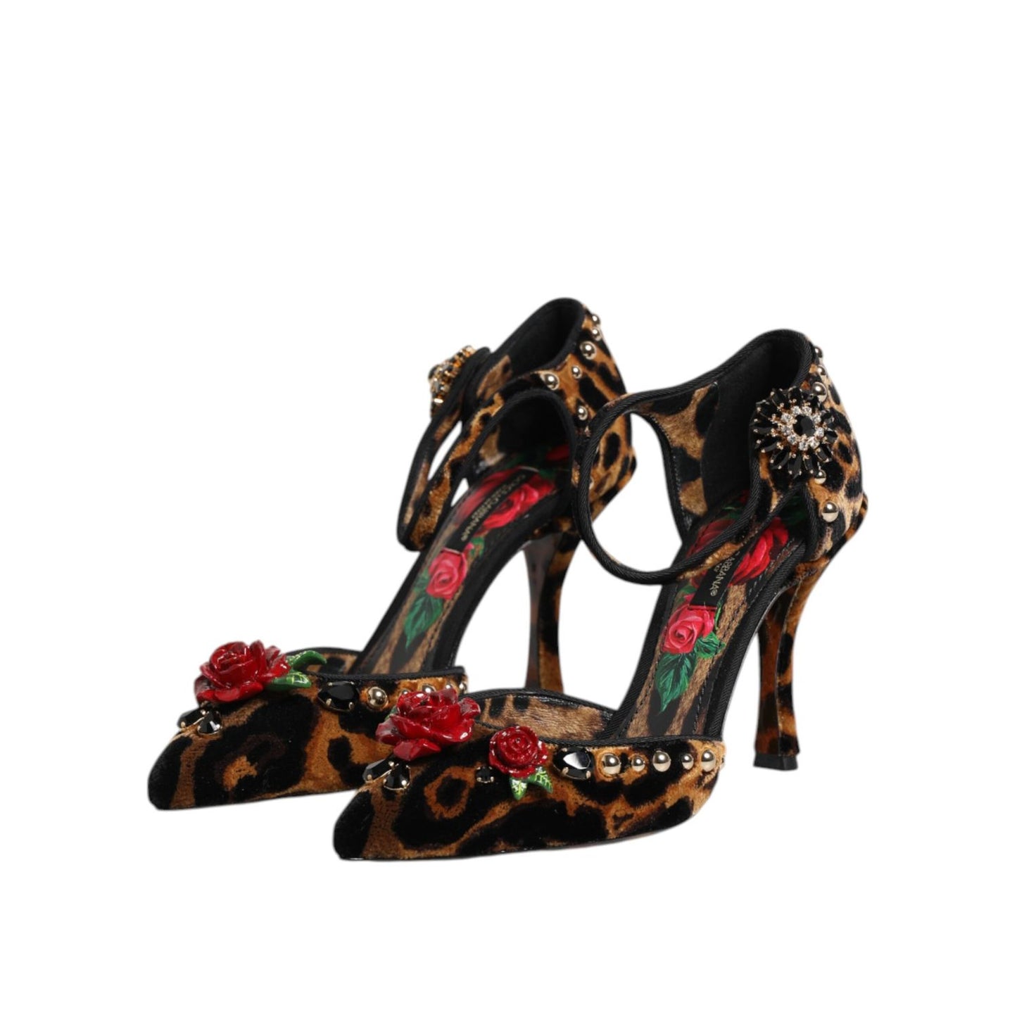 Dolce & Gabbana Brown Leopard Crystal Roses Pumps Shoes