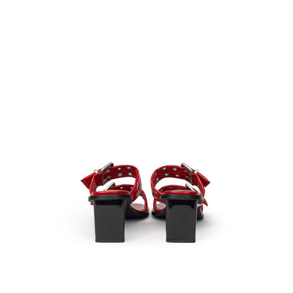 Ganni Red Leather Stiletto Heel Sandals