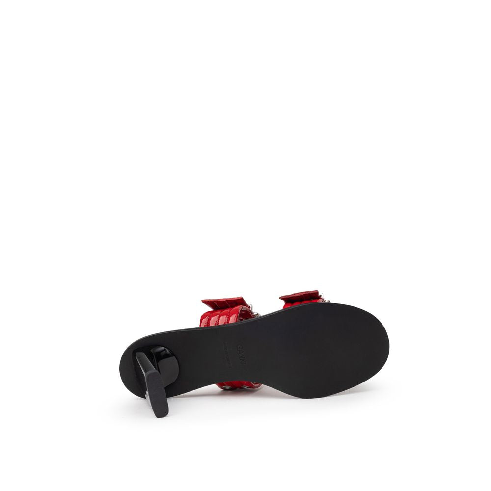 Ganni Red Leather Stiletto Heel Sandals