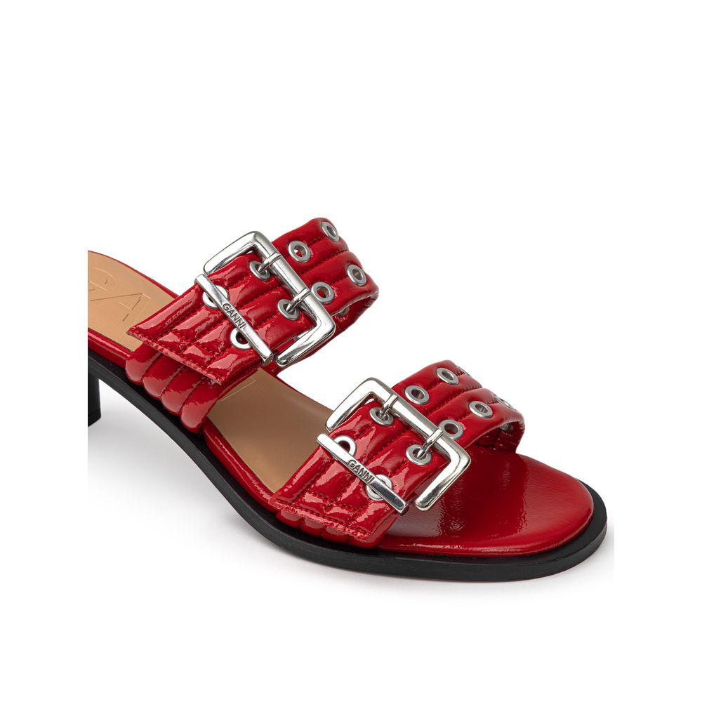 Ganni Red Leather Stiletto Heel Sandals