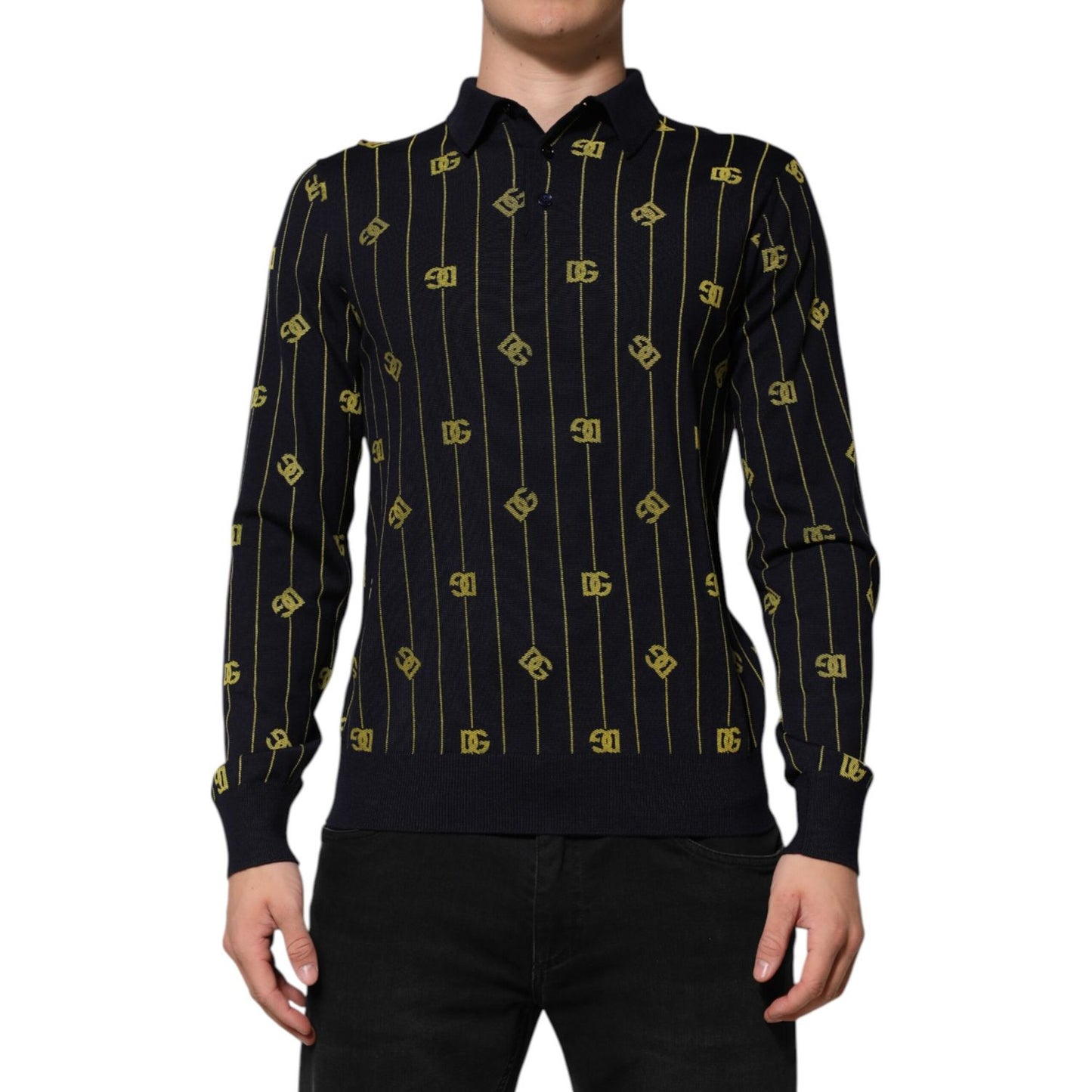 Dolce & Gabbana Black Logo Jacquard Knitted Polo Shirt T-shirt