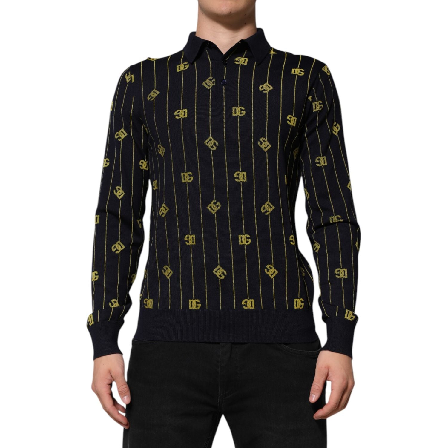 Dolce & Gabbana Black Logo Jacquard Knitted Polo Shirt T-shirt