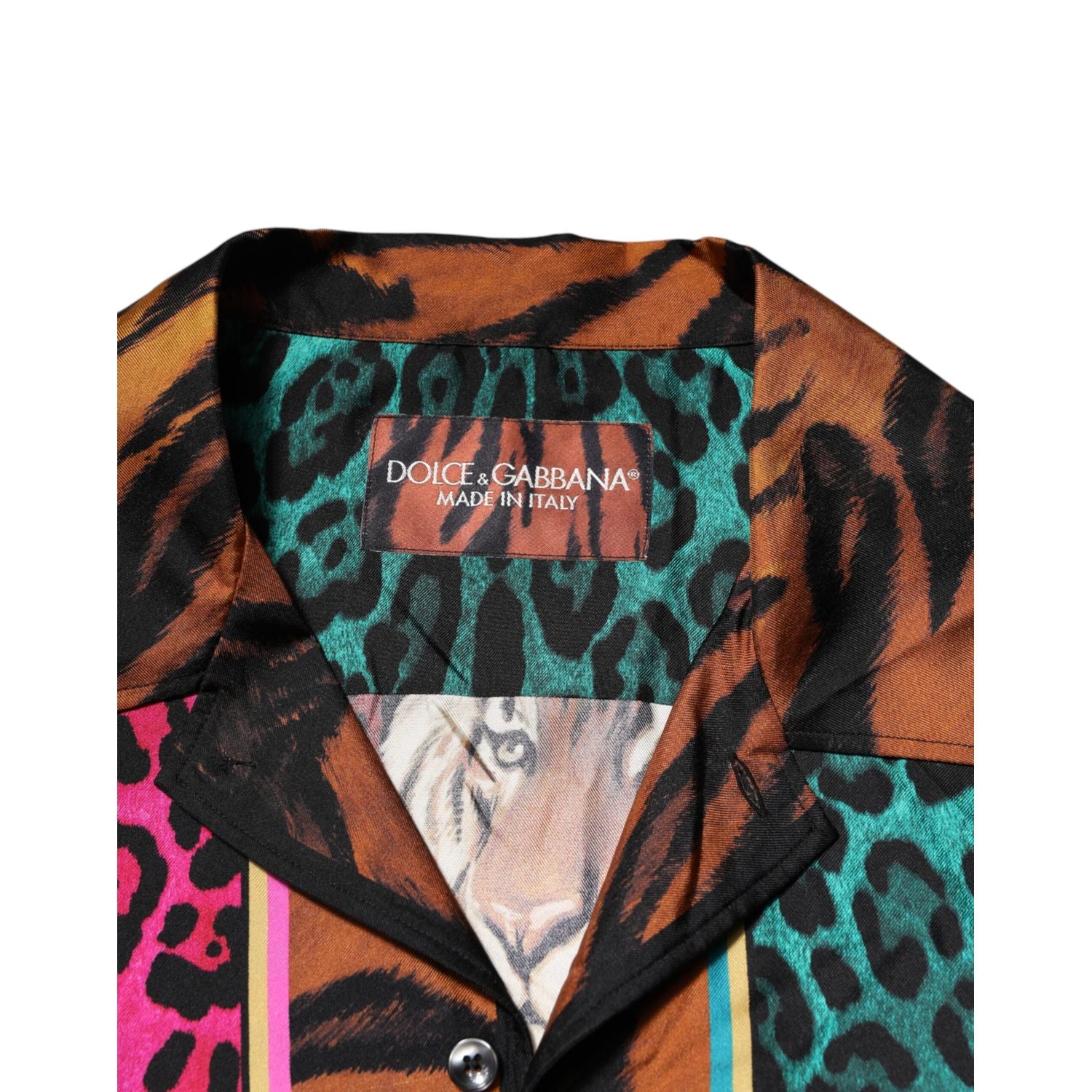 Dolce & Gabbana Multicolor Silk Tiger Print Hawaiian T-shirt