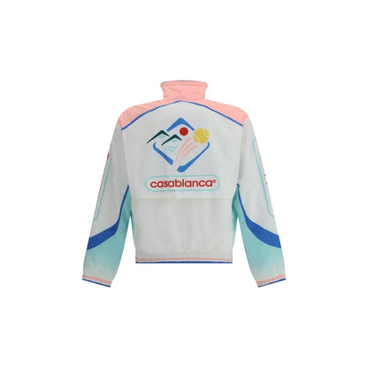 Casablanca Multicolor Polyamide Shell Jacket with high collar, zippers, and iconic contrast monogram, perfect for rainy days.