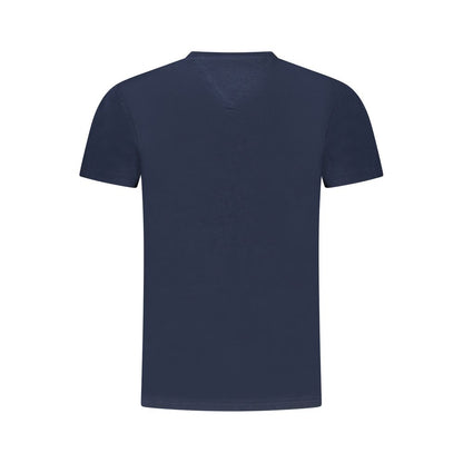 Back view of Tommy Hilfiger Blue Cotton Women T-Shirt showcasing sustainable design and logo detail.