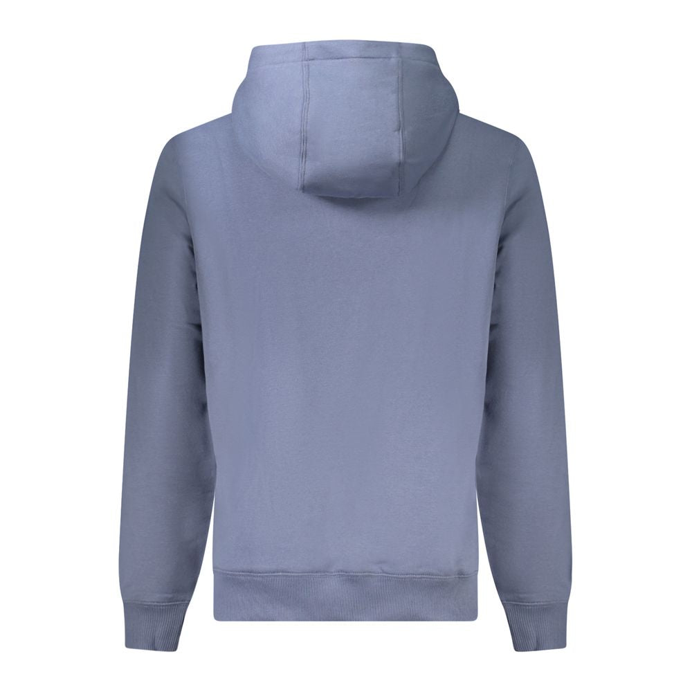 Tommy Hilfiger Blue Cotton Men Sweater featuring a back view of the hoodie design with a cozy feel and sustainable material.