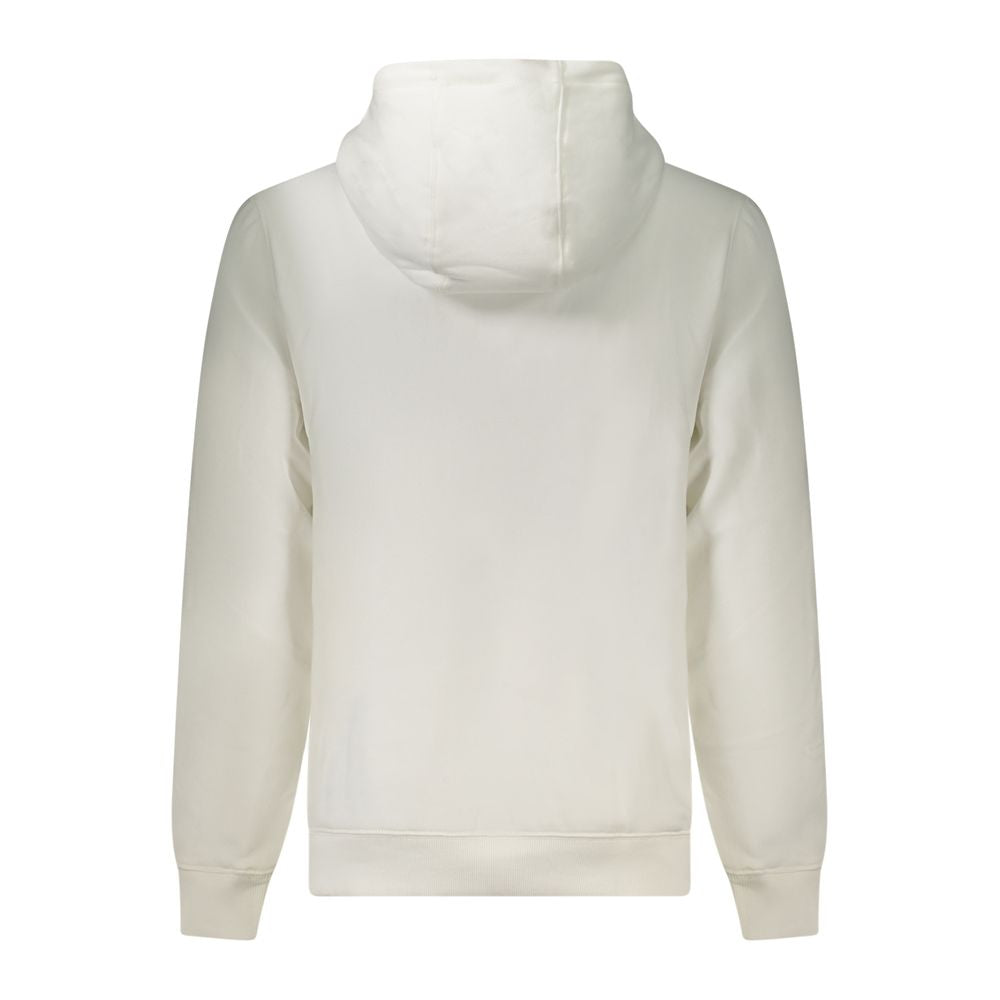 Tommy Hilfiger White Cotton Men Sweater back view, long-sleeved hoodie, embroidered logo, central pocket comfort fit.