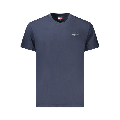 Tommy Hilfiger Blue Cotton Men T-Shirt with logo on front, made from eco-friendly 95% regenerative cotton for trendy and sustainable style.