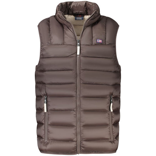 Norway 1963 Brown Polyamide Men Jacket with contrasting yellow details and pockets, featuring the exclusive Norway 1963 logo.