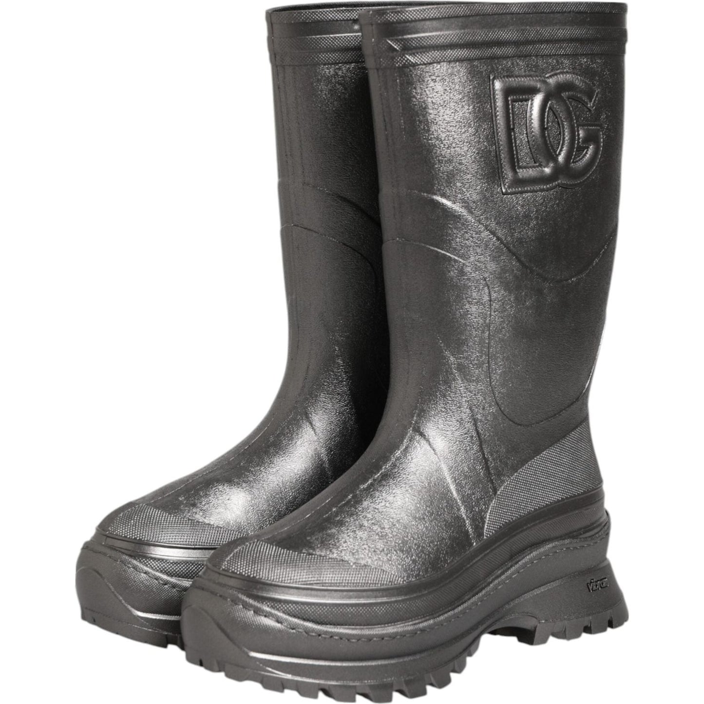 Dolce & Gabbana Black Argento Pull On Rain Boots Shoes LA12770-41