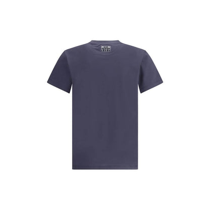 Fendi Blue Cotton T-Shirt with ribbed crew neck and logo for AW25 season, made in Italy from 100% cotton, regular fit.