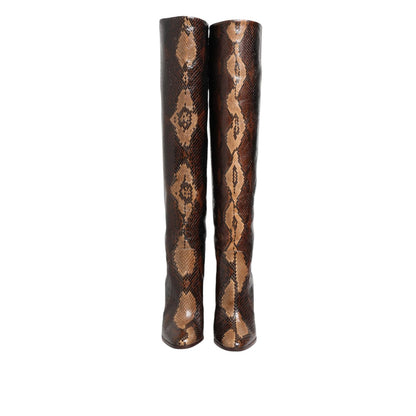 Dolce & Gabbana Brown Python Snakeskin Print Riding Boots Shoes