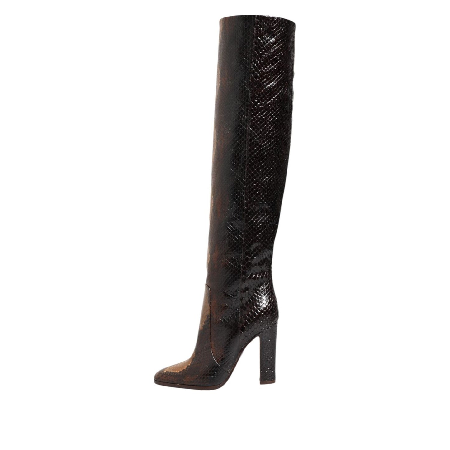 Dolce & Gabbana Brown Python Snakeskin Print Riding Boots Shoes