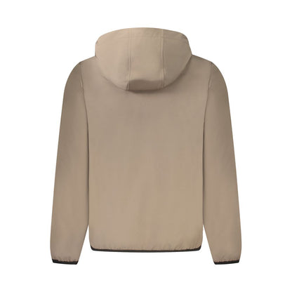 Norway 1963 Brown Polyester Men Jacket with hood, back view showcasing sleek design ideal for outdoor style.