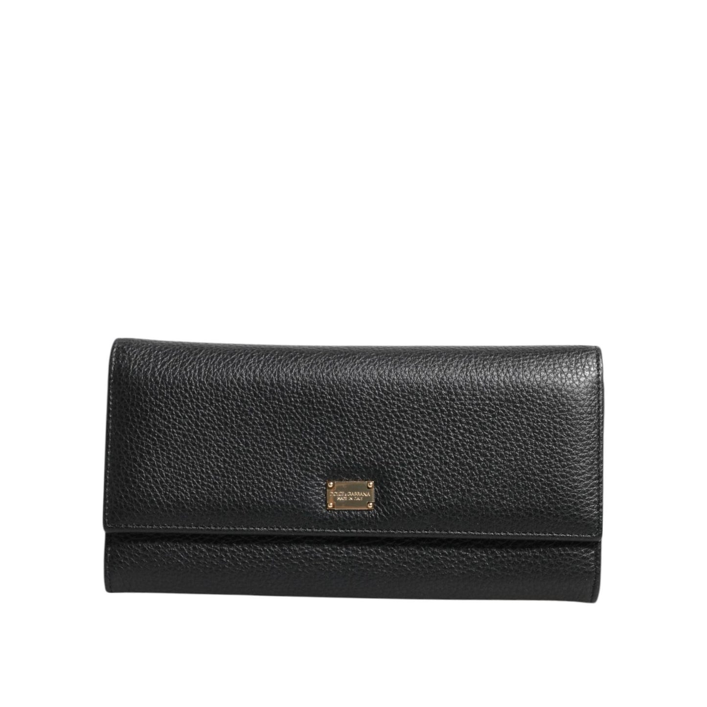 Dolce & Gabbana Black Leather Trifold Logo Plaque Card Holder Wallet BAG4702