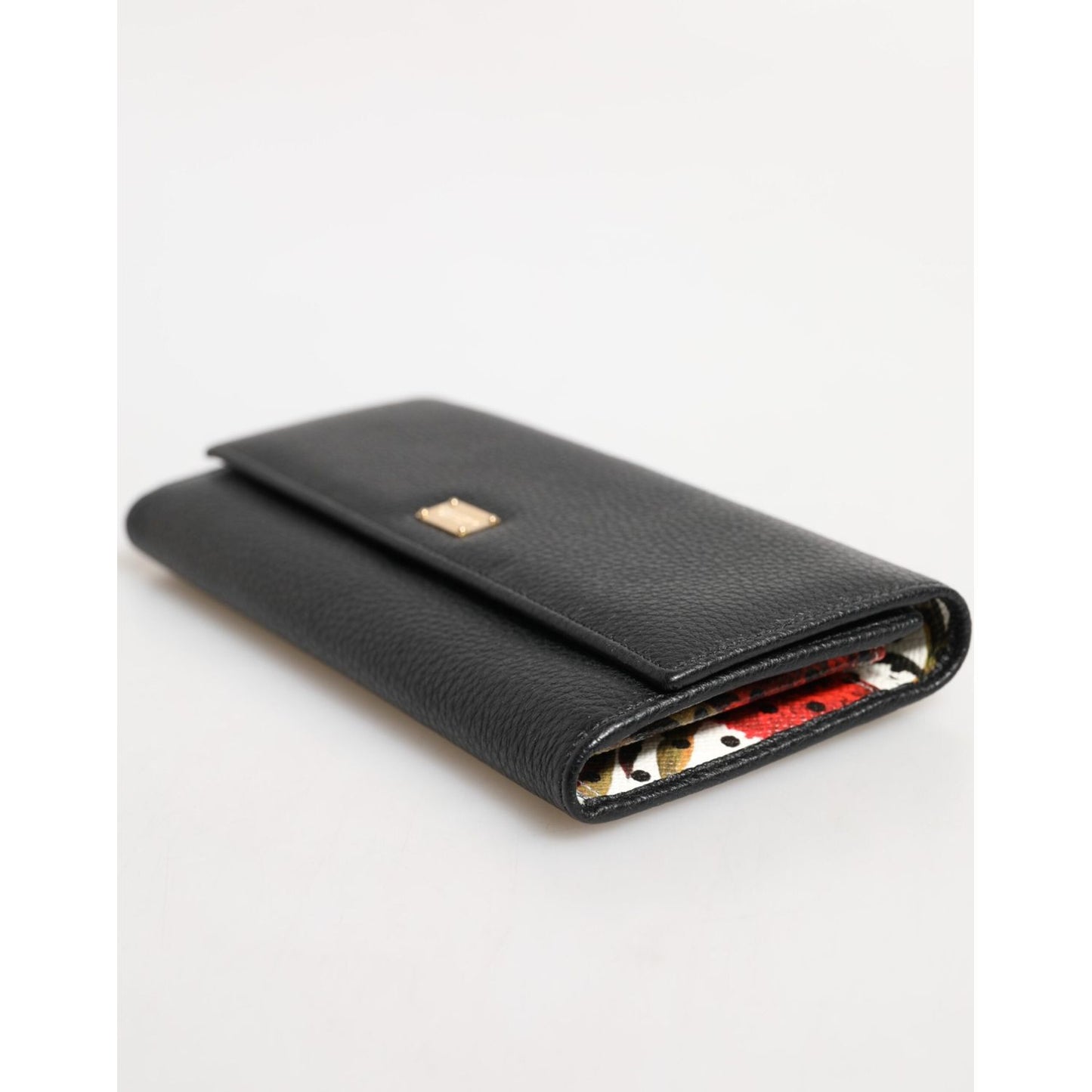Dolce & Gabbana Black Leather Trifold Logo Plaque Card Holder Wallet BAG4702