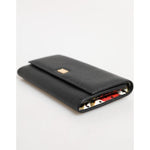 Dolce & Gabbana Black Leather Trifold Logo Plaque Card Holder Wallet BAG4702