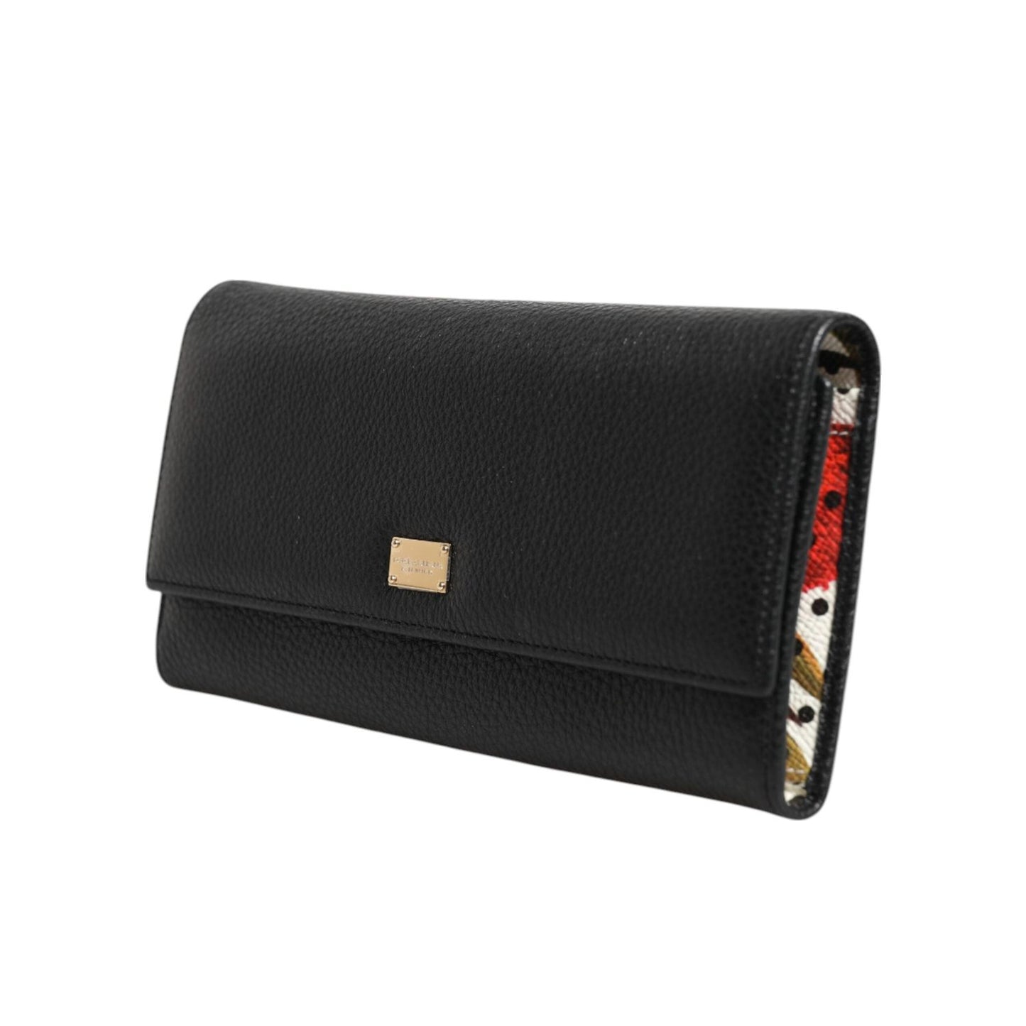 Dolce & Gabbana Black Leather Logo Plaque Card Holder Trifold Wallet BAG4705