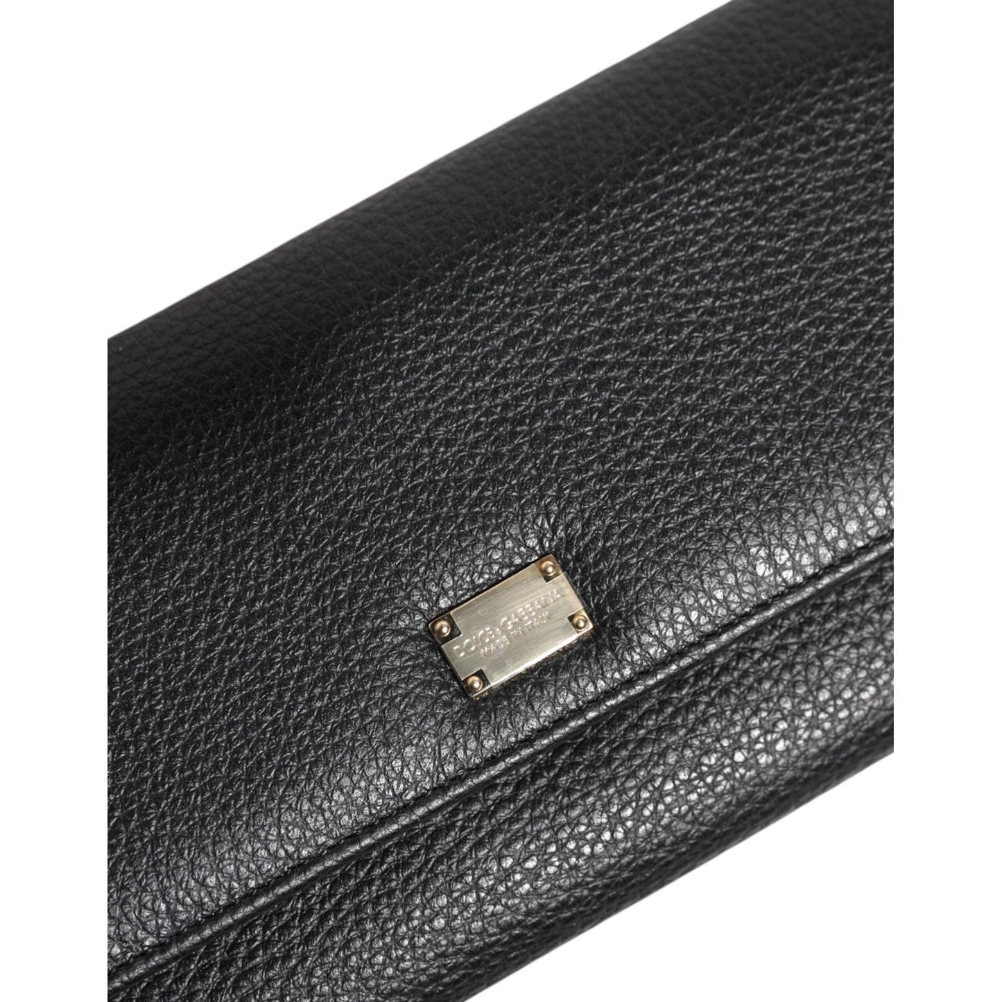 Dolce & Gabbana Black Leather Logo Plaque Card Holder Trifold Wallet BAG4705