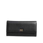 Dolce & Gabbana Black Leather Logo Plaque Trifold Card Holder Wallet BAG4706