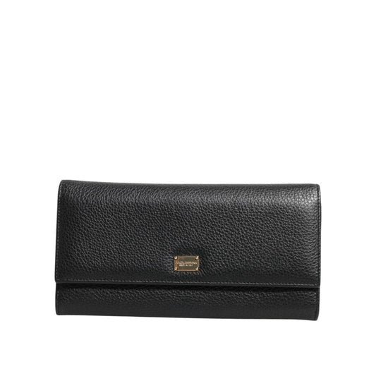 Dolce & Gabbana Black Leather Logo Plaque Trifold Card Holder Wallet BAG4706