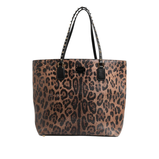 Dolce & Gabbana Brown Leopard GLAM Leather Logo Plaque Tote Bag BAG4708