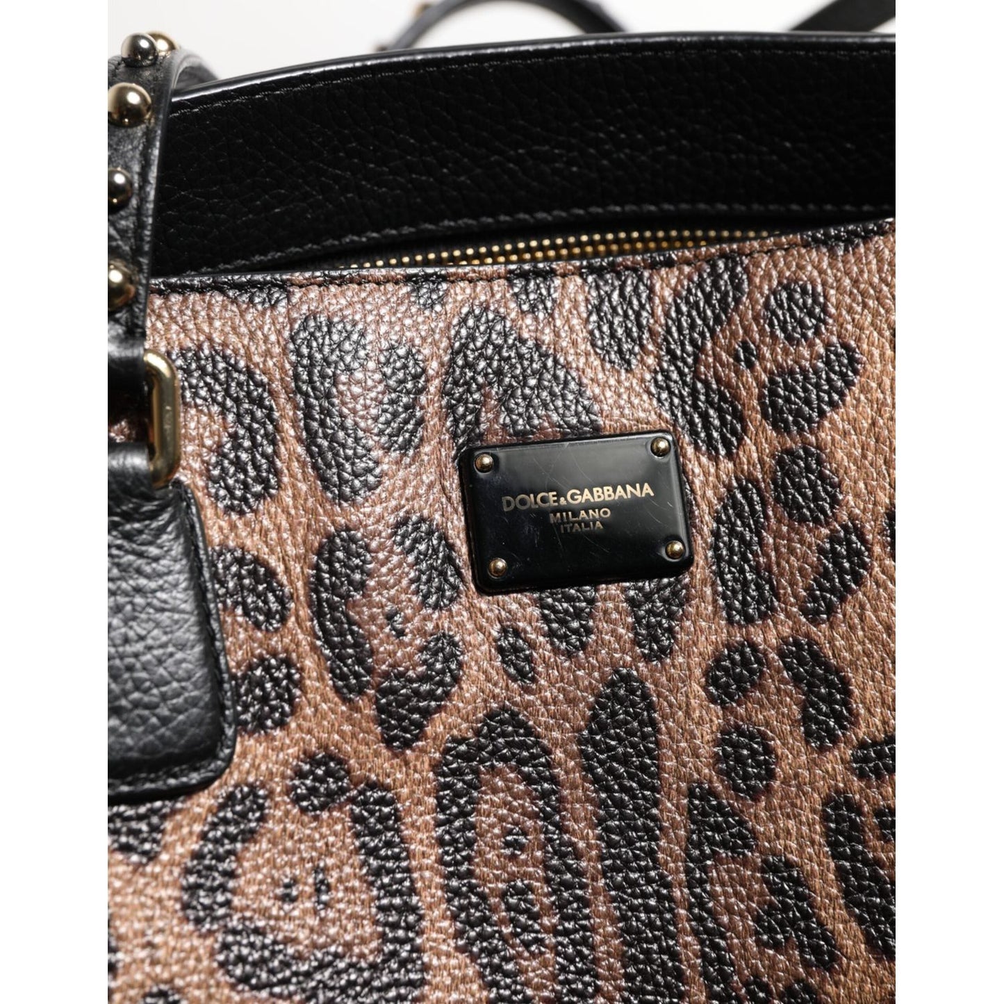 Dolce & Gabbana Brown Leopard GLAM Leather Logo Plaque Tote Bag BAG4708