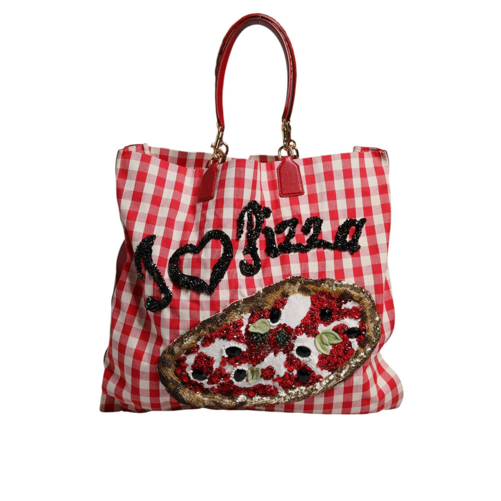 Dolce & Gabbana Red I Love Pizza Rhinestone Embellished Tote Bag BAG4709