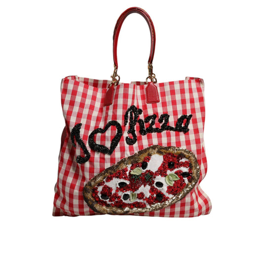 Dolce & Gabbana Red I Love Pizza Rhinestone Embellished Tote Bag BAG4709