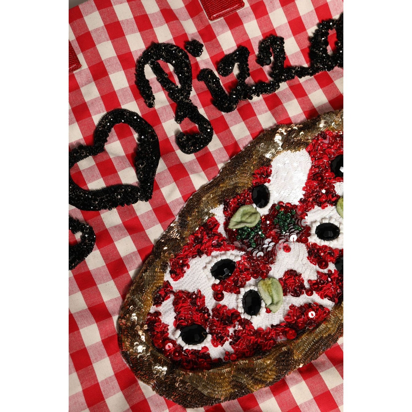 Dolce & Gabbana Red I Love Pizza Rhinestone Embellished Tote Bag BAG4709