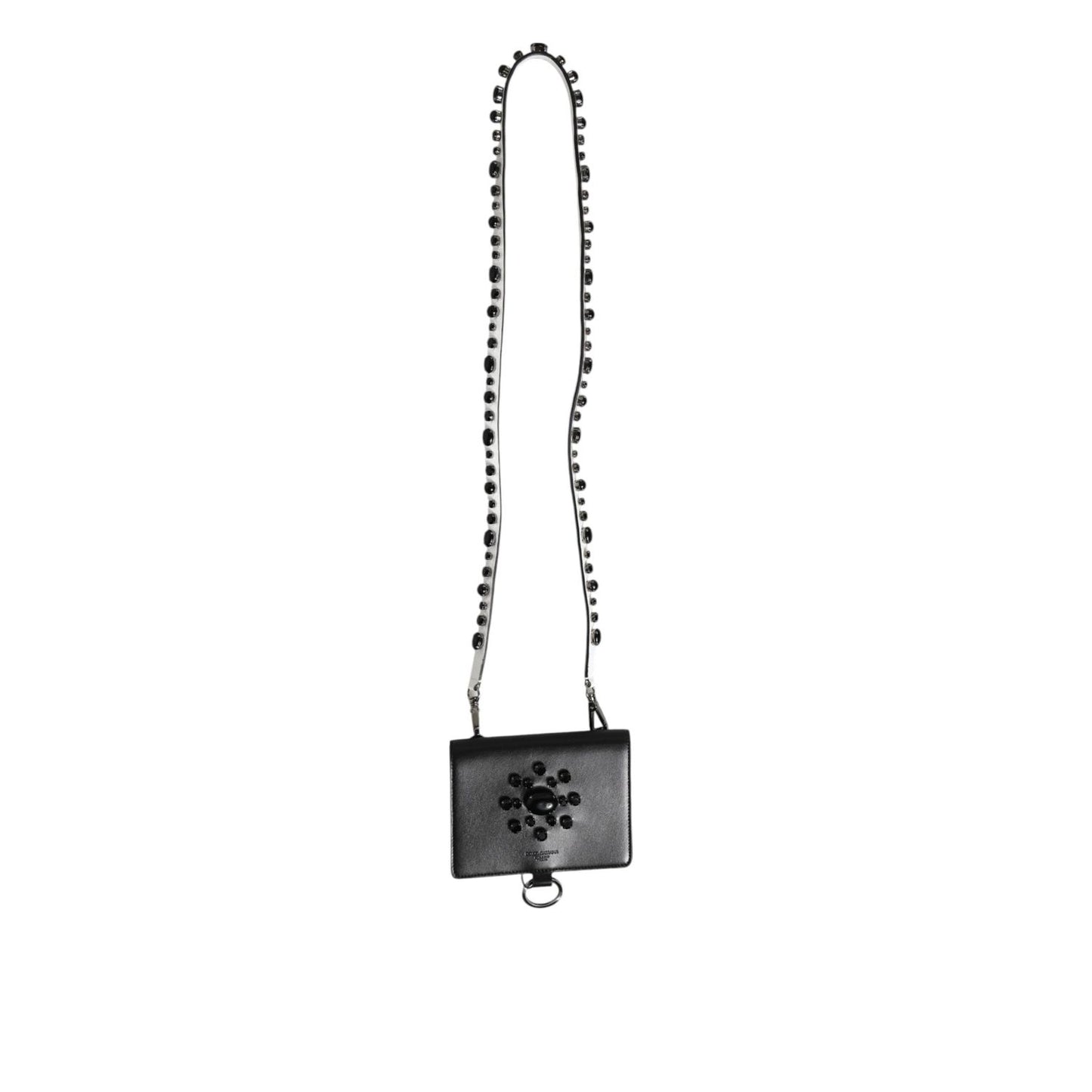 Dolce & Gabbana Black Leather Crystal Embellished Card Holder Wallet BAG4712
