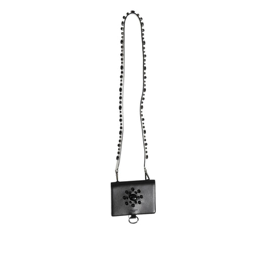 Dolce & Gabbana Black Leather Crystal Embellished Card Holder Wallet BAG4712
