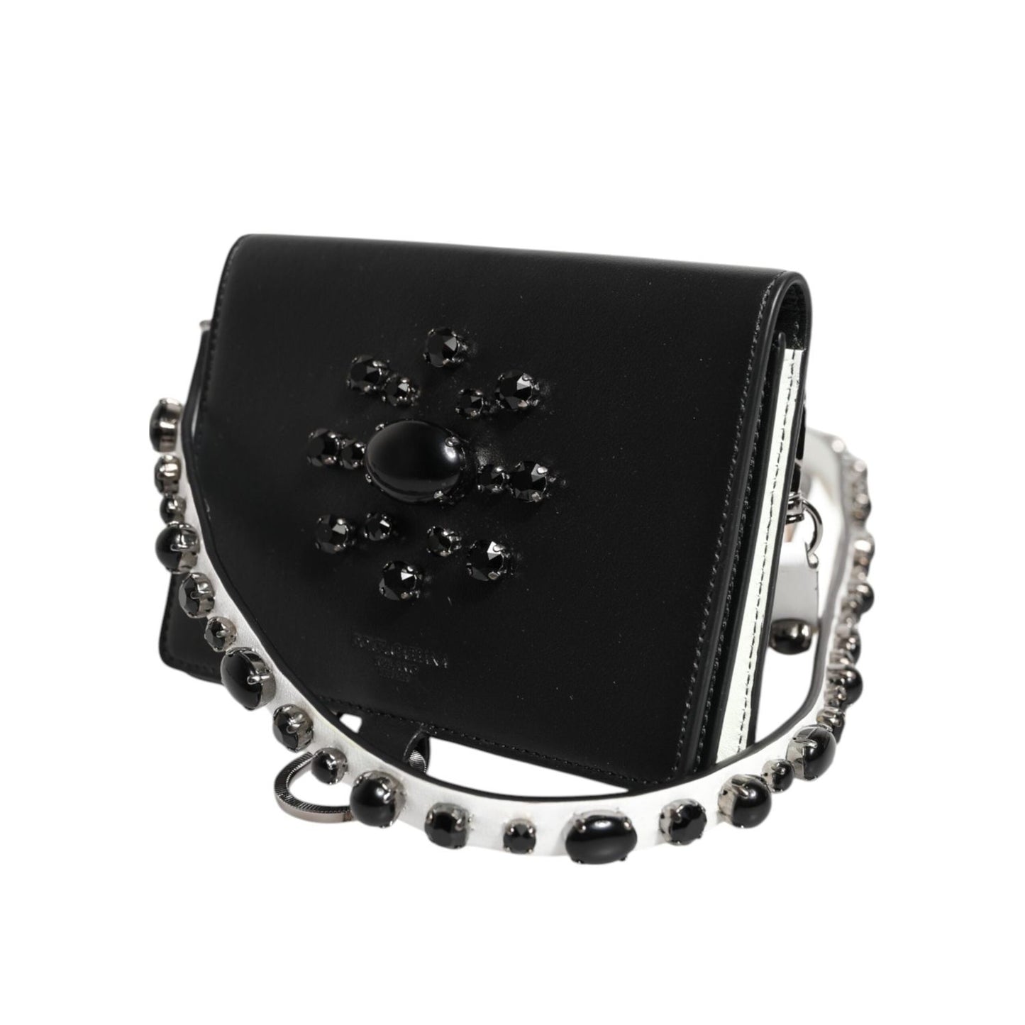 Dolce & Gabbana Black Leather Crystal Embellished Card Holder Wallet BAG4712