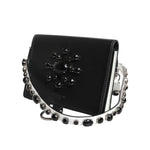 Dolce & Gabbana Black Leather Crystal Embellished Card Holder Wallet BAG4712