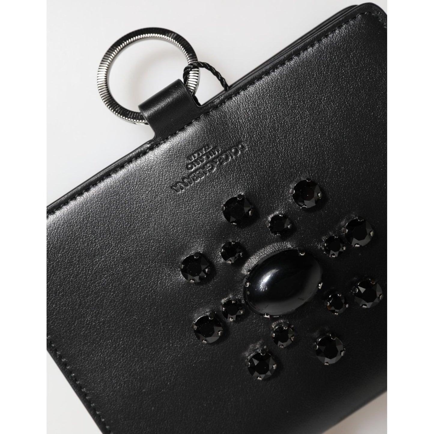 Dolce & Gabbana Black Leather Crystal Embellished Card Holder Wallet BAG4712