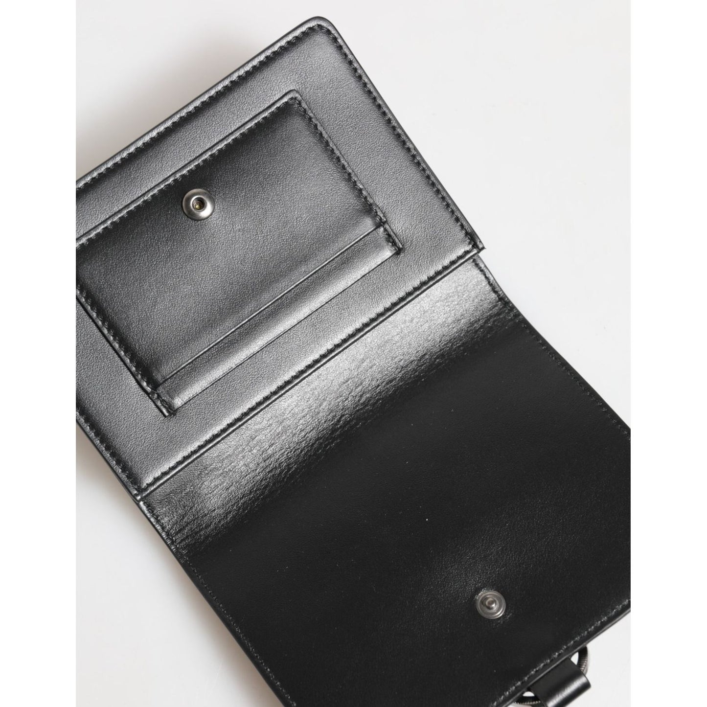 Dolce & Gabbana Black Leather Crystal Embellished Card Holder Wallet BAG4712