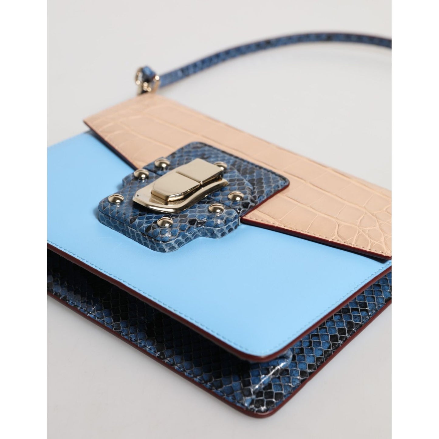 Dolce & Gabbana Blue Beige Exotic Leather LUCIA Crossbody Bag BAG4717