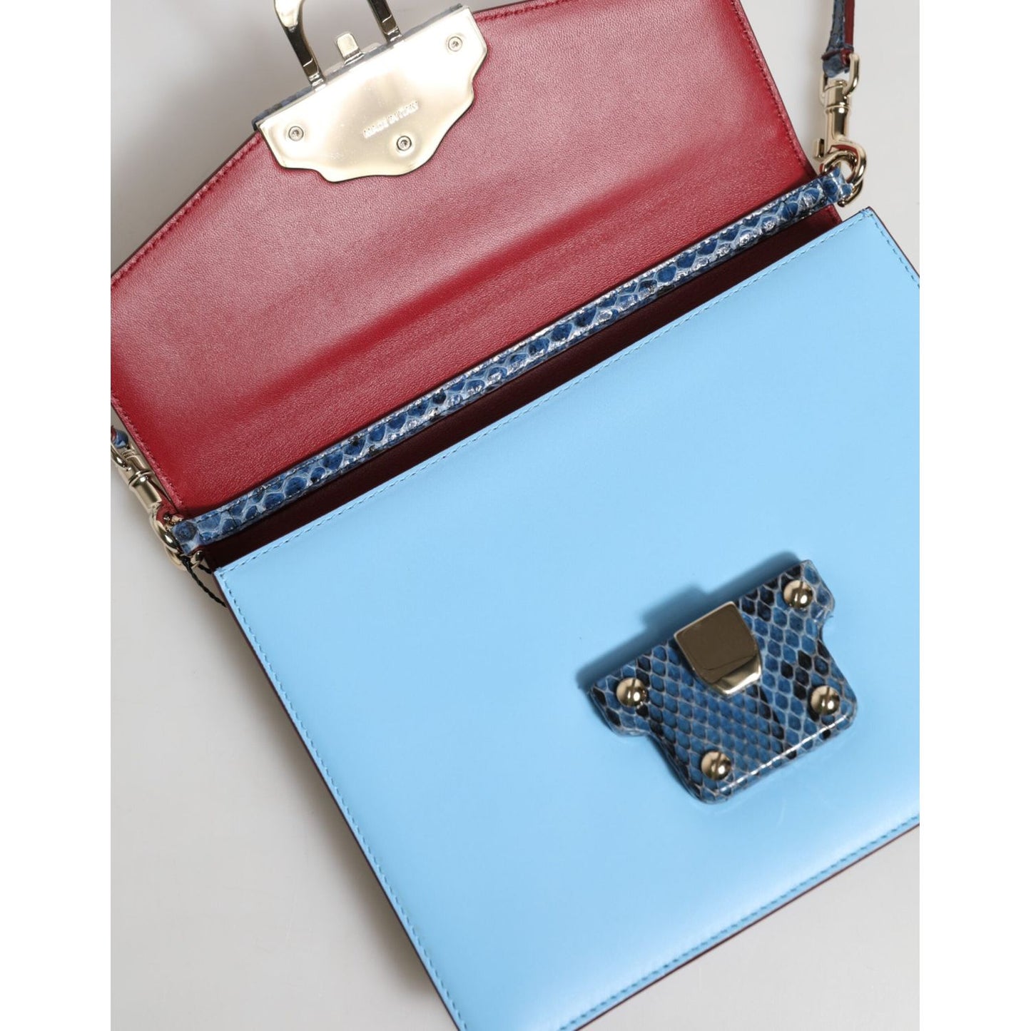 Dolce & Gabbana Blue Beige Exotic Leather LUCIA Crossbody Bag BAG4717