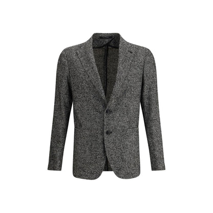 Tagliatore Gray Wool Blazer with classic lapel and button closure, featuring sophisticated textured weave for a formal look.