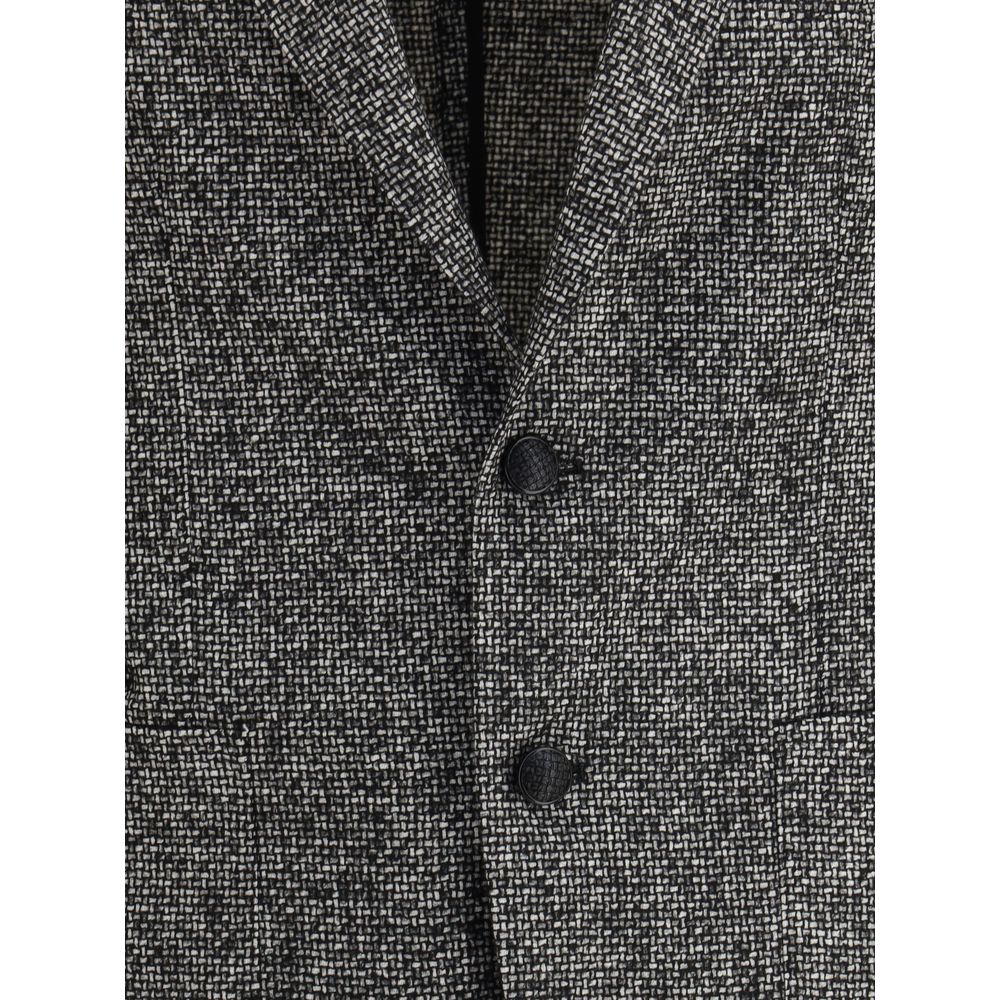 Close-up of Tagliatore Gray Wool Blazer showing textured weave, front button closure, and classic lapel design for formal wear.