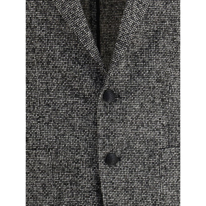 Close-up of Tagliatore Gray Wool Blazer showing textured weave, front button closure, and classic lapel design for formal wear.