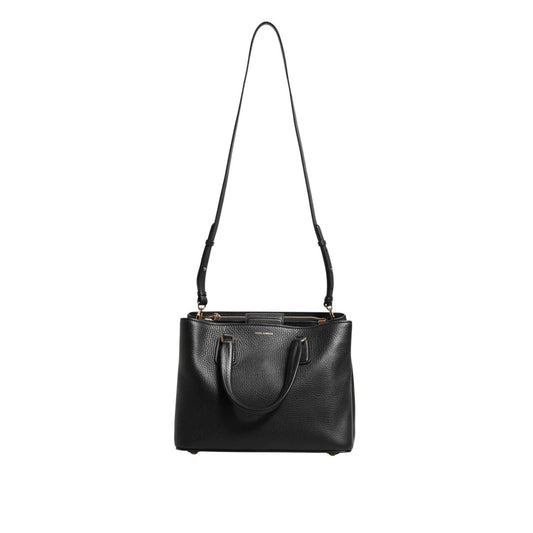 Dolce & Gabbana Black Calf Leather Logo Plaque Shoulder Tote Bag BAG4727