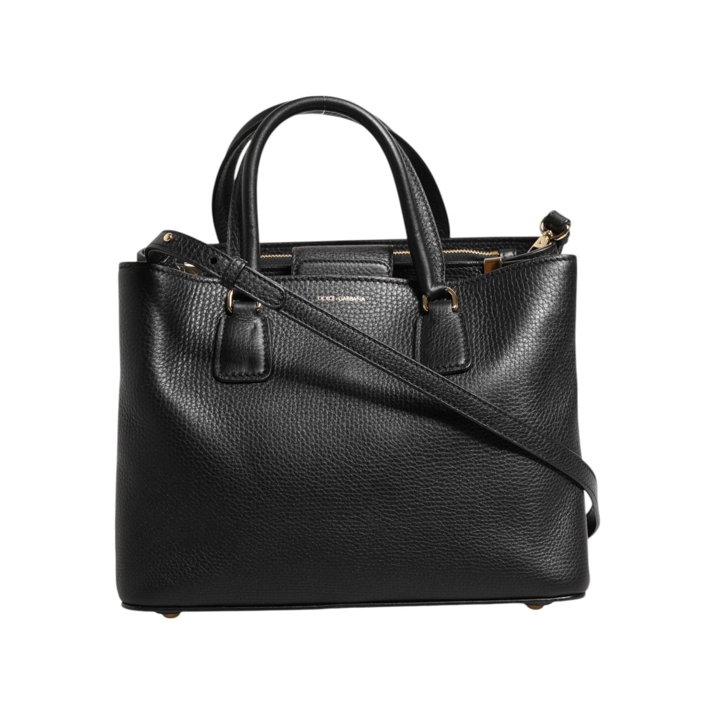 Dolce & Gabbana Black Calf Leather Logo Plaque Shoulder Tote Bag BAG4727