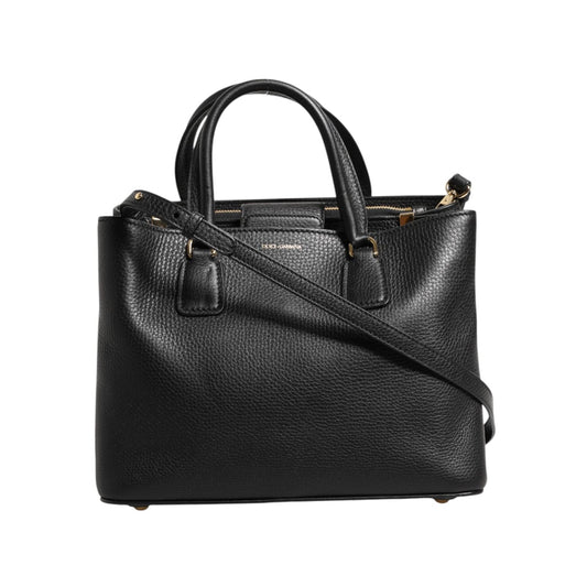 Dolce & Gabbana Black Calf Leather Logo Plaque Shoulder Tote Bag BAG4727