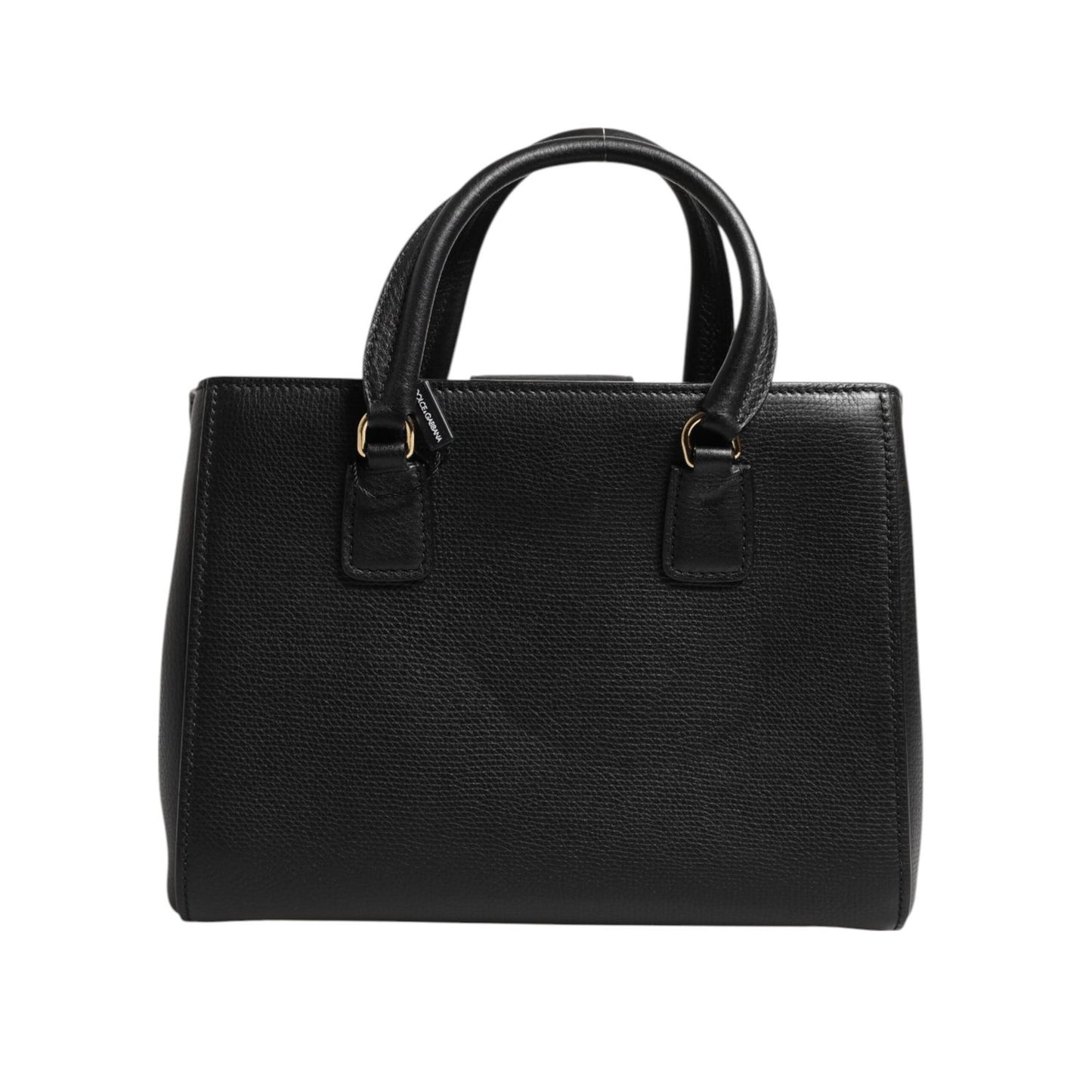 Dolce & Gabbana Black Calf Leather Logo Plaque Shoulder Tote Bag BAG4727
