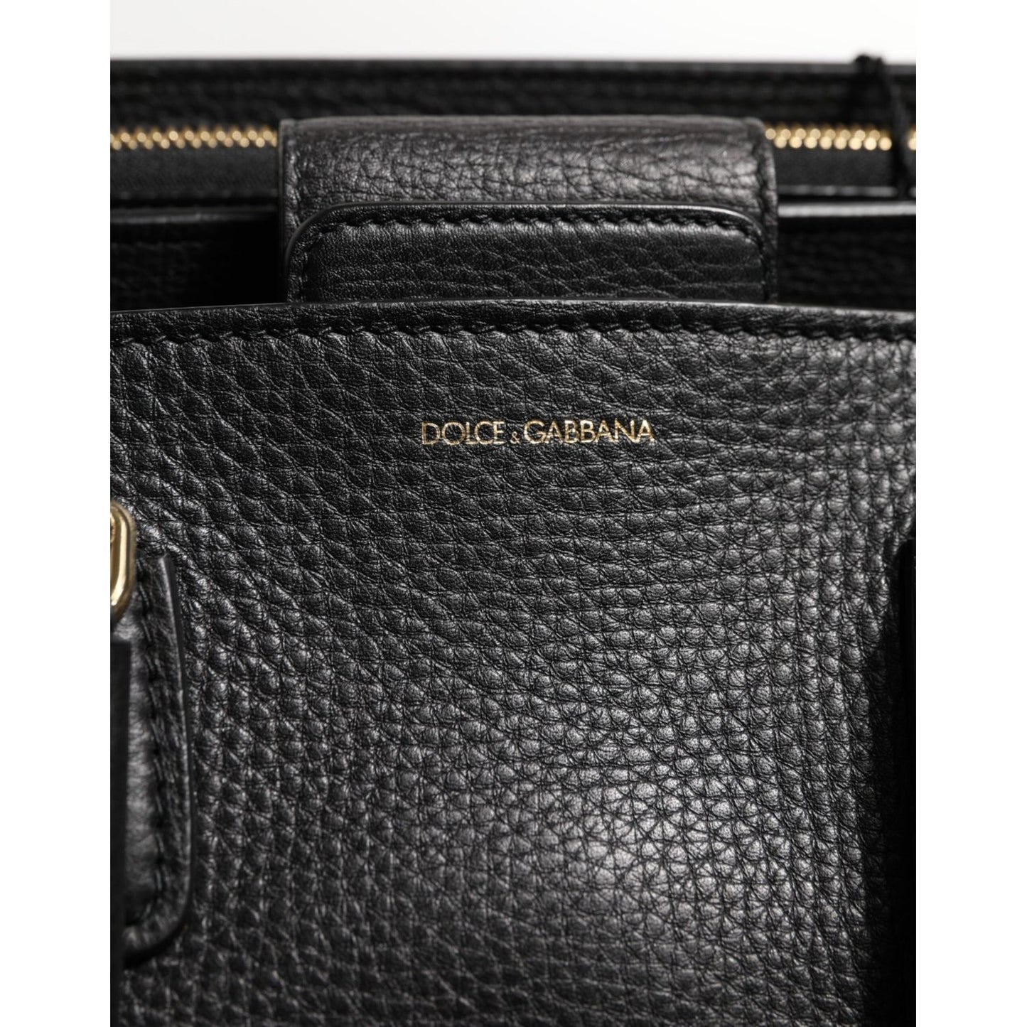 Dolce & Gabbana Black Calf Leather Logo Plaque Shoulder Tote Bag BAG4727
