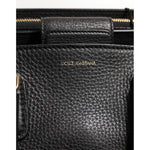 Dolce & Gabbana Black Calf Leather Logo Plaque Shoulder Tote Bag BAG4727
