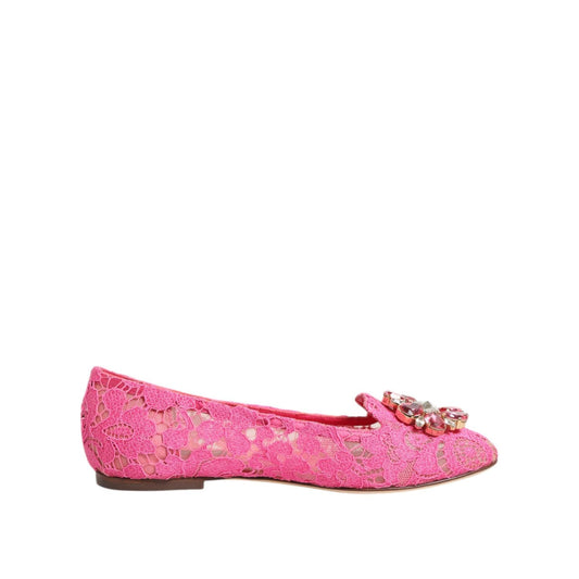 Dolce & Gabbana Pink Taormina Lace Crystals Flats Shoes
