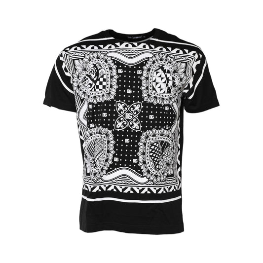 Dolce & Gabbana Black Bandana Print Cotton Crew Neck T-shirt