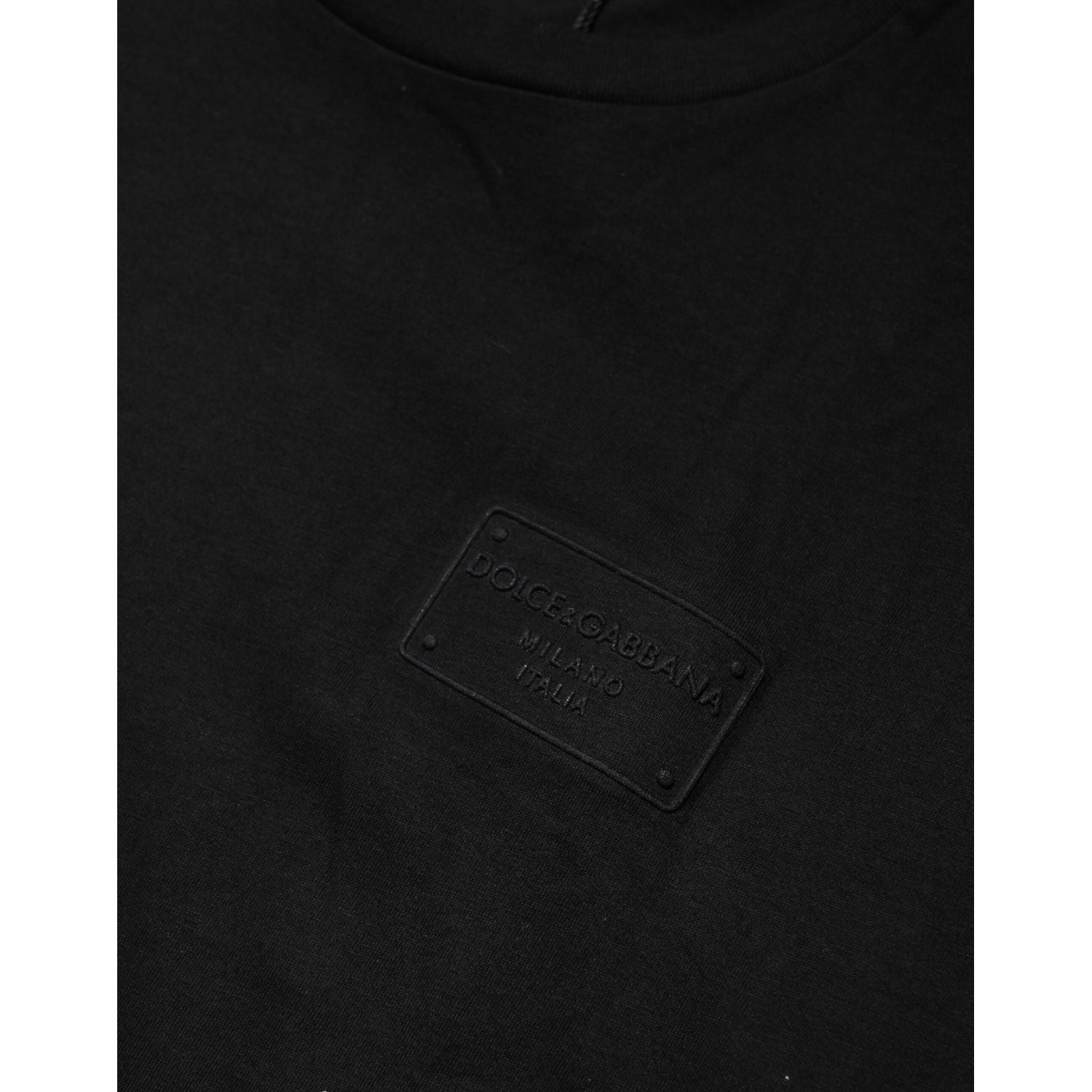 Dolce & Gabbana Black Logo Plaque Cotton Crew Neck T-shirt